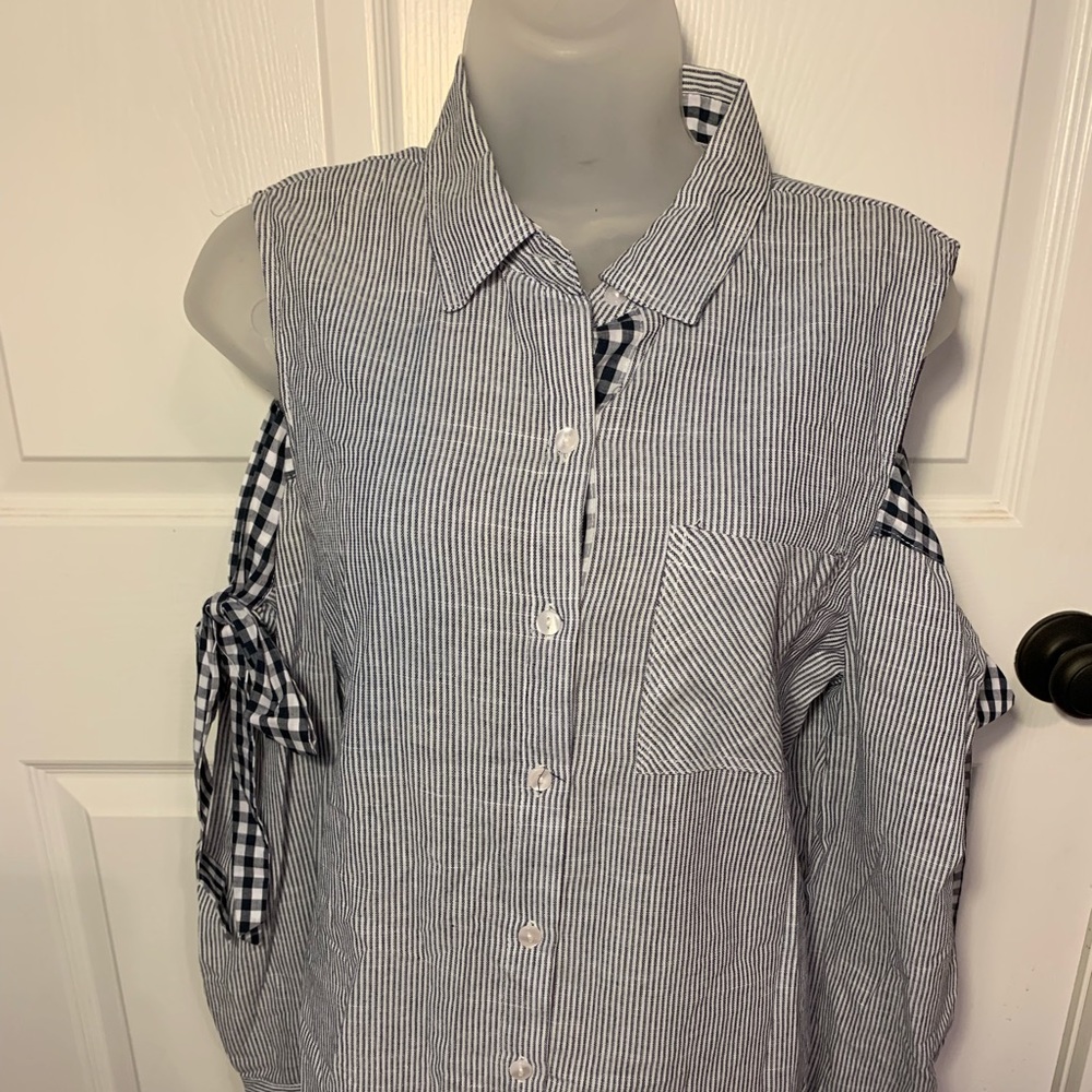 Pinstripe button down top with cute shoulders